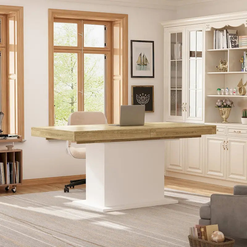 Table de salle à manger extensible avec plateau en bois et support pour ordinateur (noir/blanc)