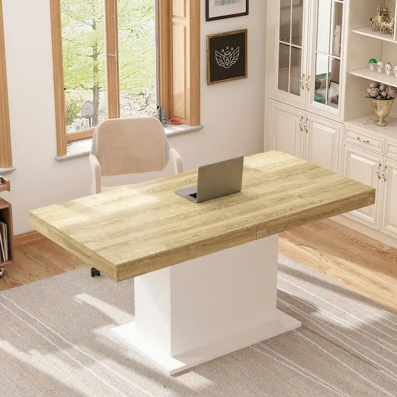 Table de salle à manger extensible avec plateau en bois et support pour ordinateur (noir/blanc)