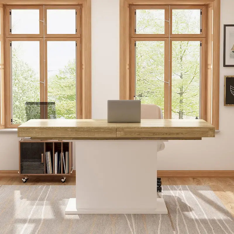 Table de salle à manger extensible avec plateau en bois et support pour ordinateur (noir/blanc)