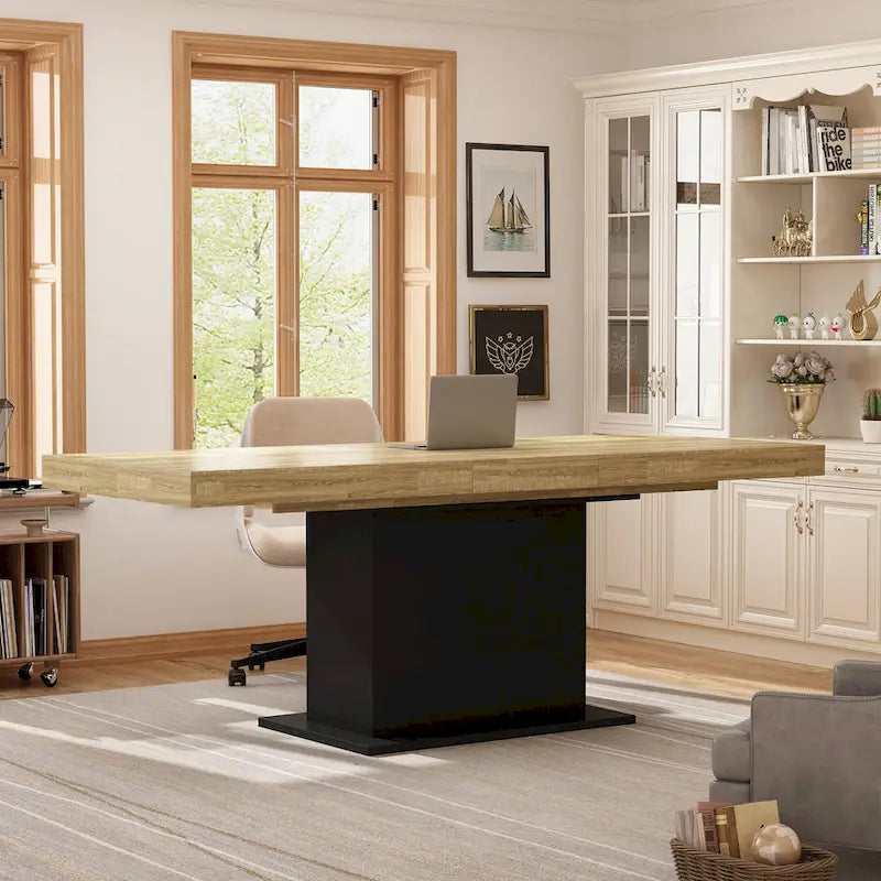 Table de salle à manger extensible avec plateau en bois et support pour ordinateur (noir/blanc)