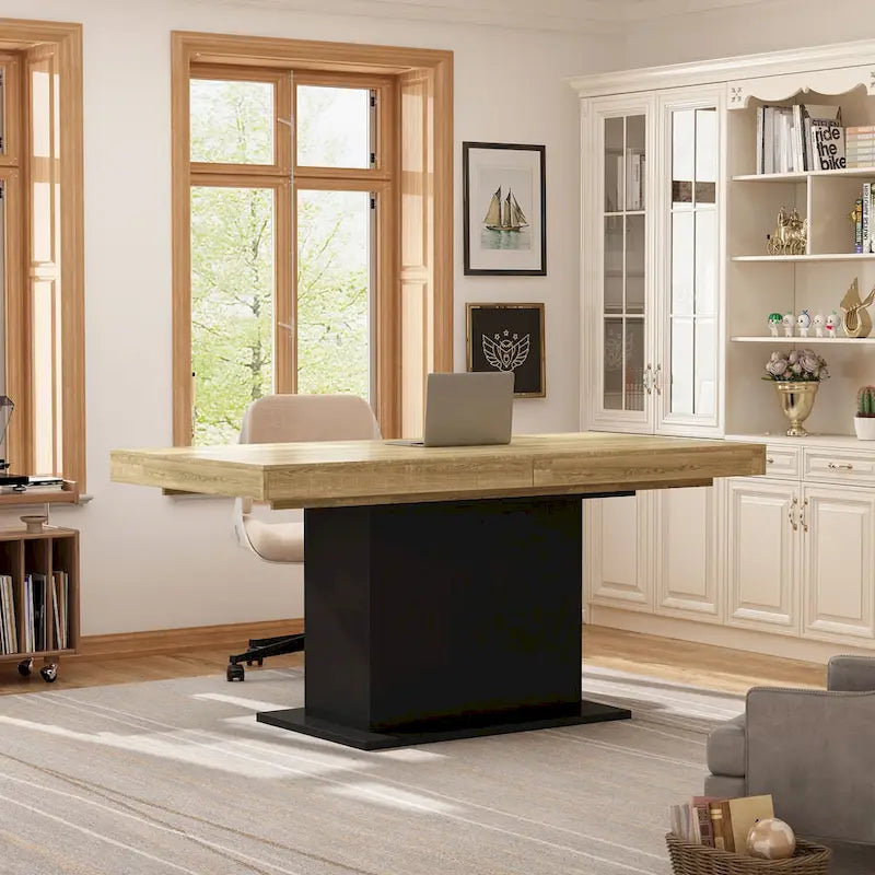 Table de salle à manger extensible avec plateau en bois et support pour ordinateur (noir/blanc)