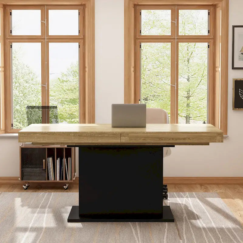 Table de salle à manger extensible avec plateau en bois et support pour ordinateur (noir/blanc)