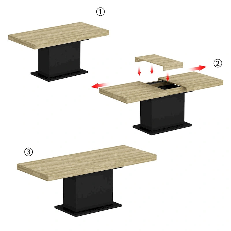 Table de salle à manger extensible avec plateau en bois et support pour ordinateur (noir/blanc)