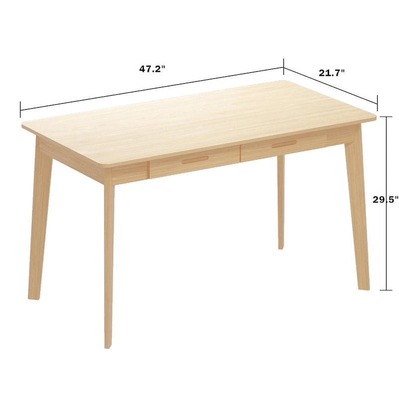 Bureau d'ordinateur Timechee en bois beige, bureau d'écriture de 47 pouces avec 2 tiroirs