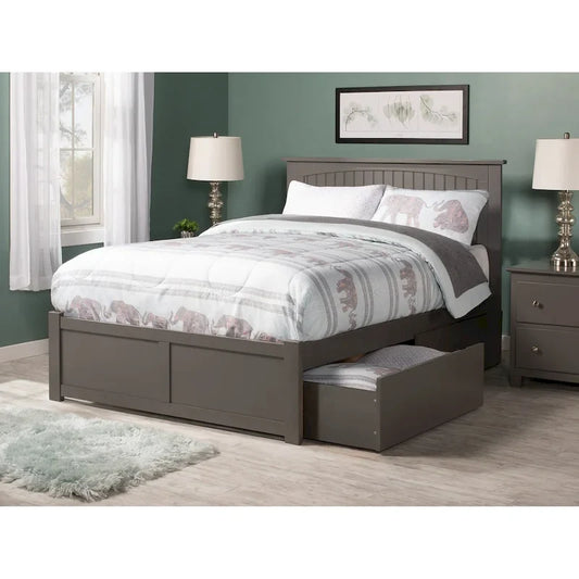 Nantucket Full Platform Bed with Footboard and 2 Bed Drawers in Grey