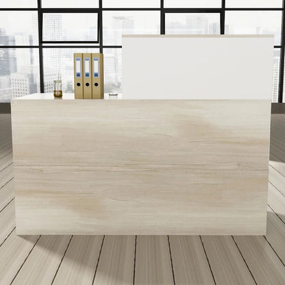 Timechee Reception Desk Counter with Lockable Storage Wood Texture