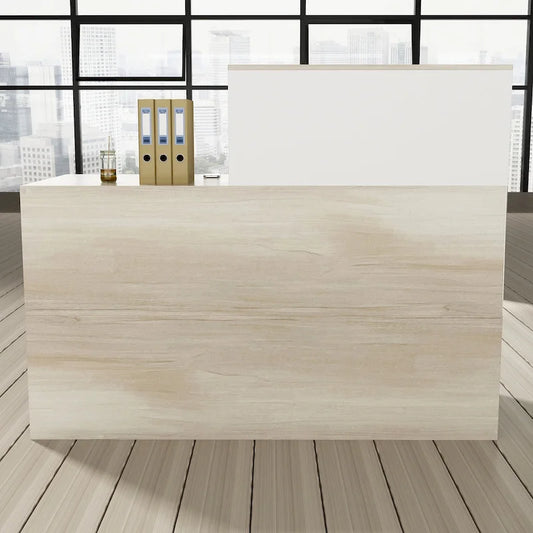 Timechee Reception Desk Counter with Lockable Storage Wood Texture