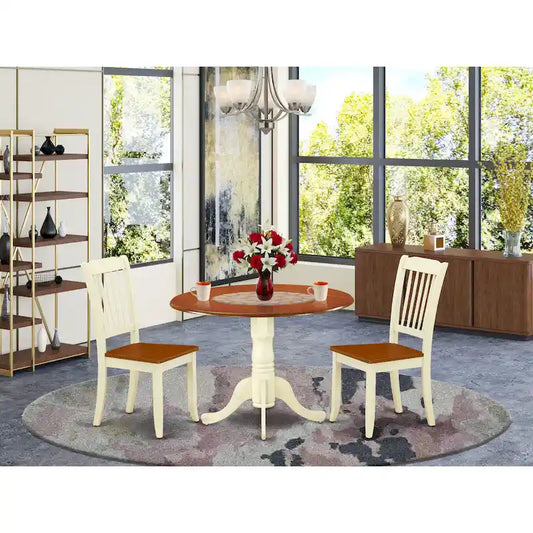 East West Furniture Dining Room Furniture Set- a Round Dining Table and Wood Seat Chairs, Buttermilk & Cherry (Pieces Options)