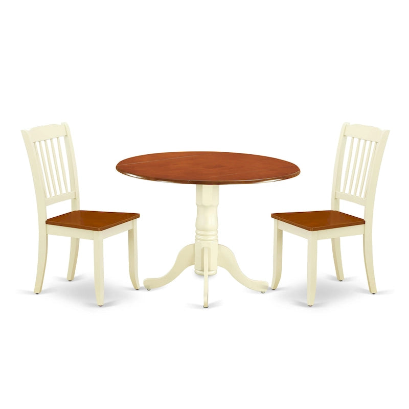 Ensemble de salle à manger East West Furniture : table ronde et chaises à assise en bois, coloris babeurre et cerisier (composition au choix).