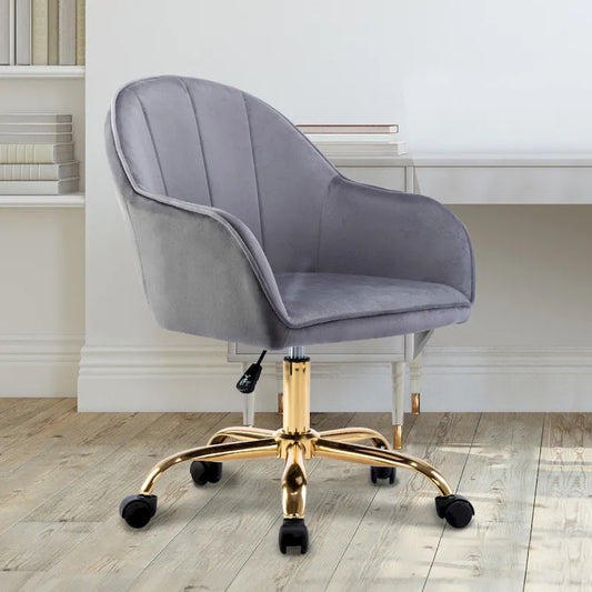 Porthos Home Xenos Velvet Office Chair with Gold Chrome Base