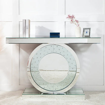 Console moderne avec base en cristal, table d'entrée/canapé