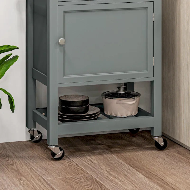 Chariot de cuisine utilitaire HOMCOM, îlot de cuisine roulant avec plateau lisse en bois d'hévéa, surface étroite de type bloc de boucher sur roulettes