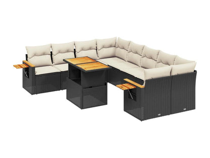 Ensemble de mobilier de jardin 9 pièces en résine tressée avec coussins, noir