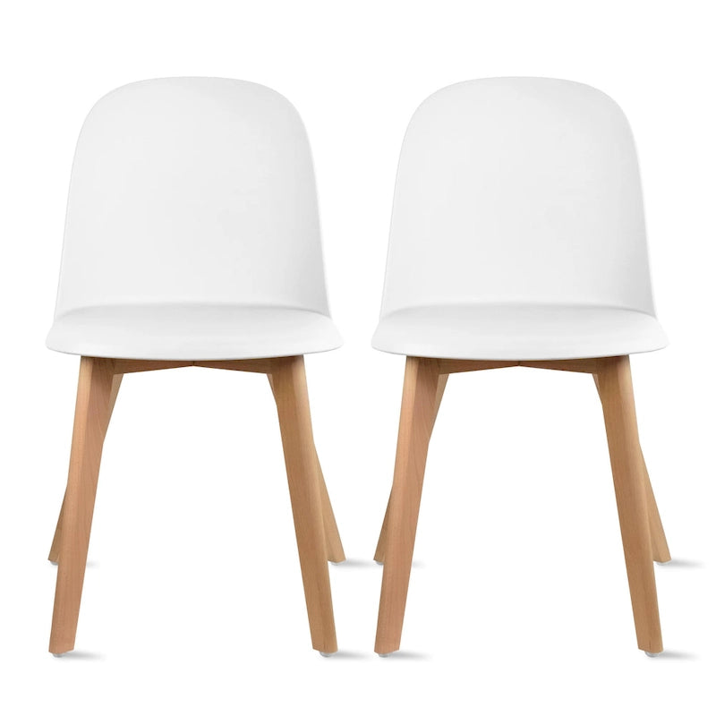 Set of 2 Dining Side Chair with Back Armless Plastic Seat Wooden Legs Kitchen Desk Task Computer