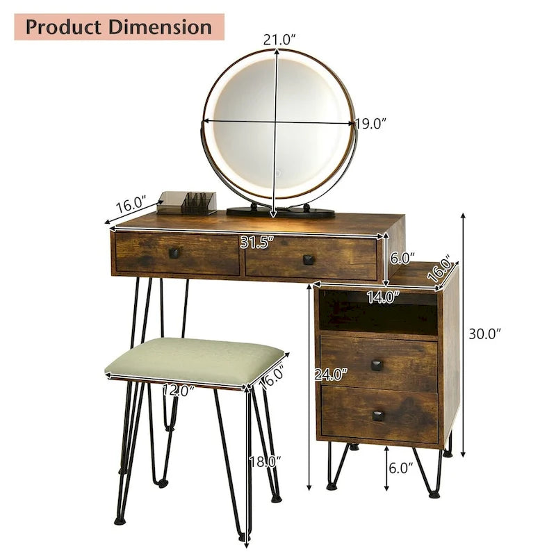 Coiffeuse moderne avec armoire de rangement - 31,5 x 16 x 30 (L x l x H)