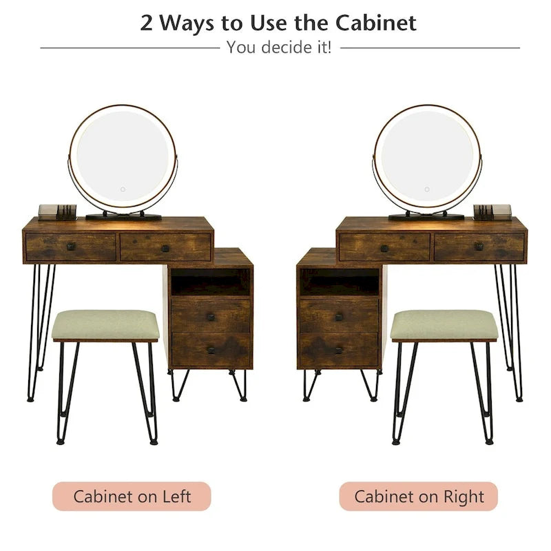 Coiffeuse moderne avec armoire de rangement - 31,5 x 16 x 30 (L x l x H)