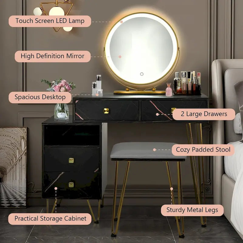 Coiffeuse moderne avec armoire de rangement - 31,5 x 16 x 30 (L x l x H)