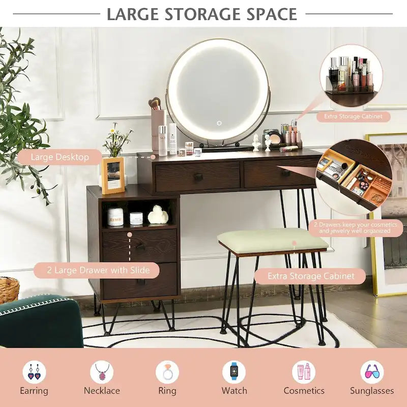 Coiffeuse moderne avec armoire de rangement - 31,5 x 16 x 30 (L x l x H)