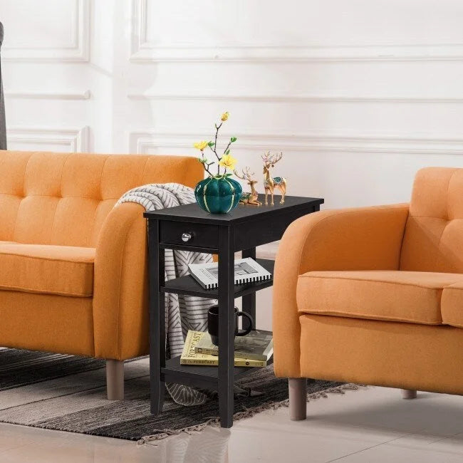 Table d'appoint gain de place avec tiroir et étagères de rangement ouvertes à 2 niveaux