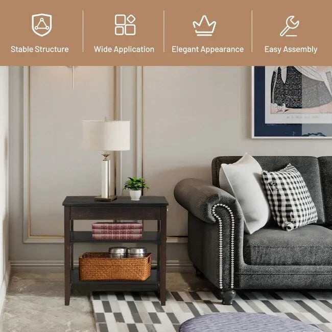 Table d'appoint gain de place avec tiroir et étagères de rangement ouvertes à 2 niveaux