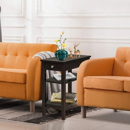 Table d'appoint gain de place avec tiroir et étagères de rangement ouvertes à 2 niveaux