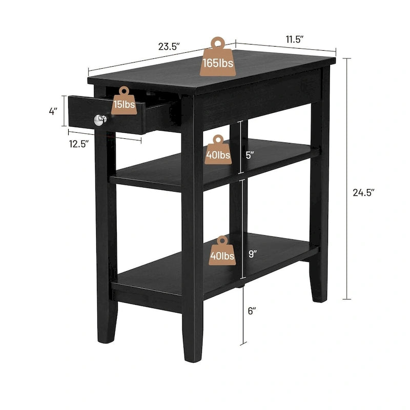 Table d'appoint gain de place avec tiroir et étagères de rangement ouvertes à 2 niveaux