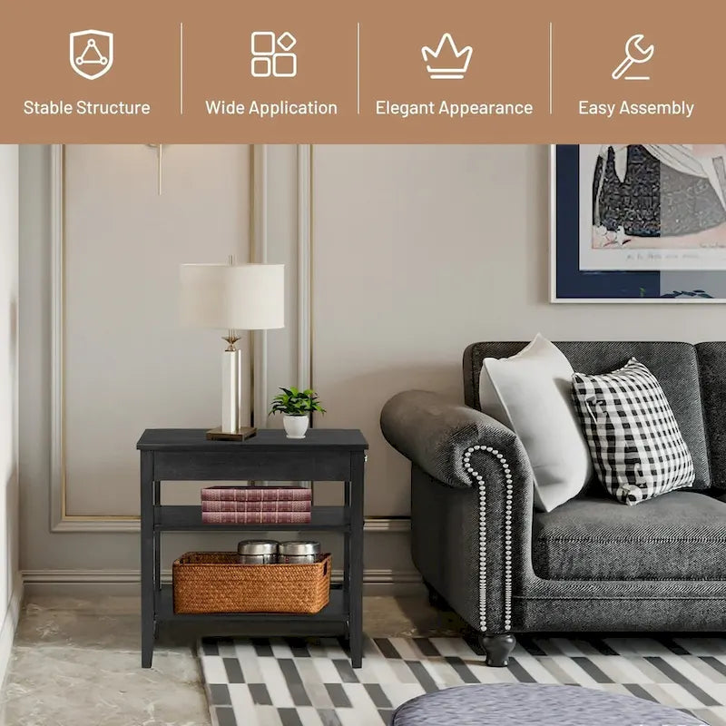 Table d'appoint gain de place avec tiroir et étagères de rangement ouvertes à 2 niveaux