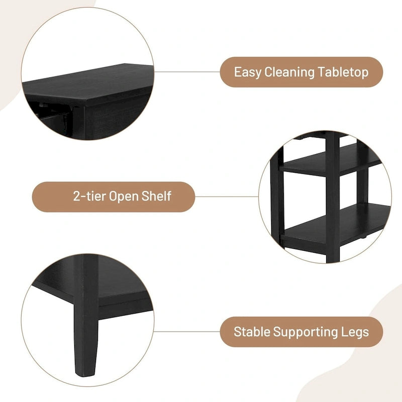 Table d'appoint gain de place avec tiroir et étagères de rangement ouvertes à 2 niveaux