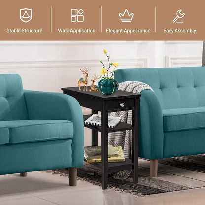 Table d'appoint gain de place avec tiroir et étagères de rangement ouvertes à 2 niveaux