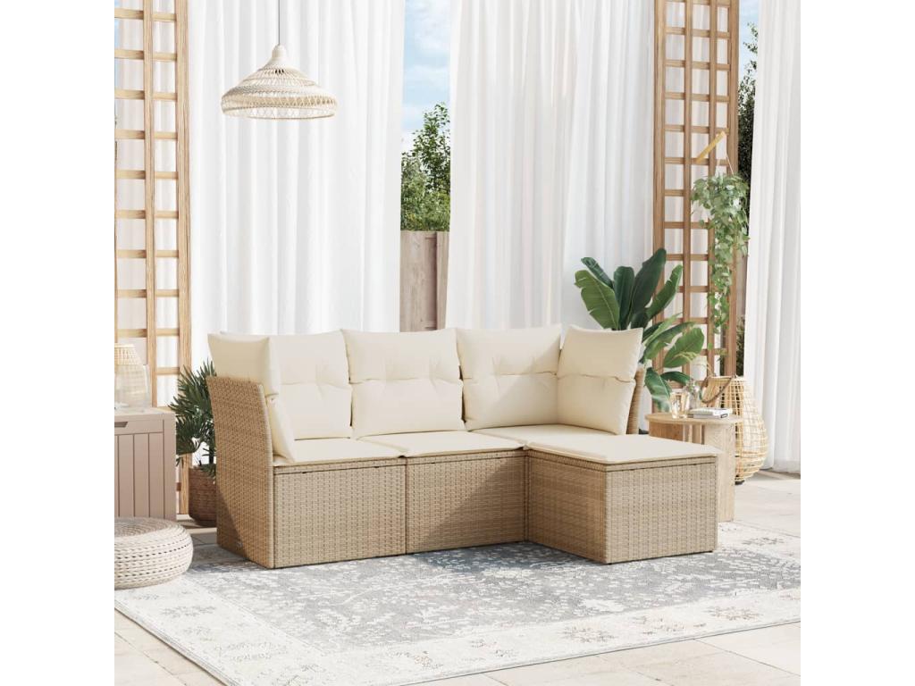 Ensemble de mobilier de jardin 4 pièces en résine tressée avec coussins, beige