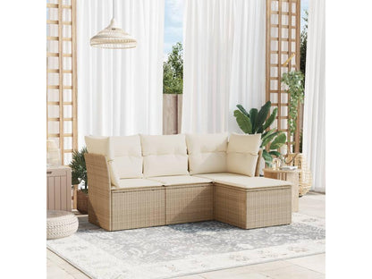 Ensemble de mobilier de jardin 4 pièces en résine tressée avec coussins, beige