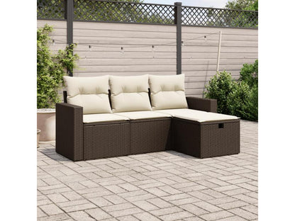 Ensemble de mobilier de jardin 4 pièces en résine tressée avec coussins, marron