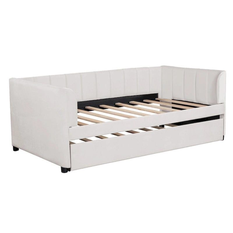 Lit de jour rembourré deux places avec dossier ergonomique et lit gigogne