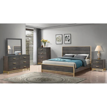 Wedro 6 Piece Dark Brown Rustic Panel Bedroom Set