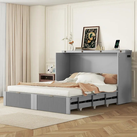Queen Size Murphy Bed Wall Bed with drawer and a set of Sockets