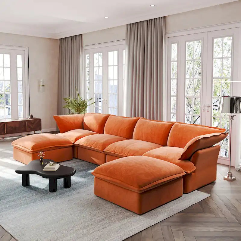 Canapé d'angle en forme de U pour salon, canapé d'angle convertible, canapé d'angle modulable avec poufs pour salon