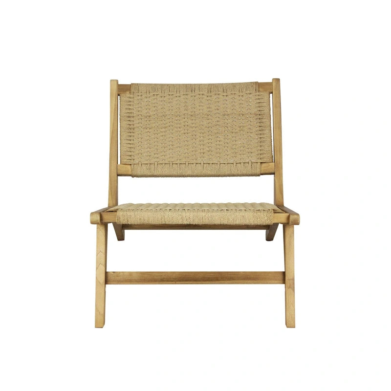 Fauteuil lounge Hartley Mid-Century Modern en bois et jonc de mer tressé, sans accoudoirs, naturel, par JONATHAN Y