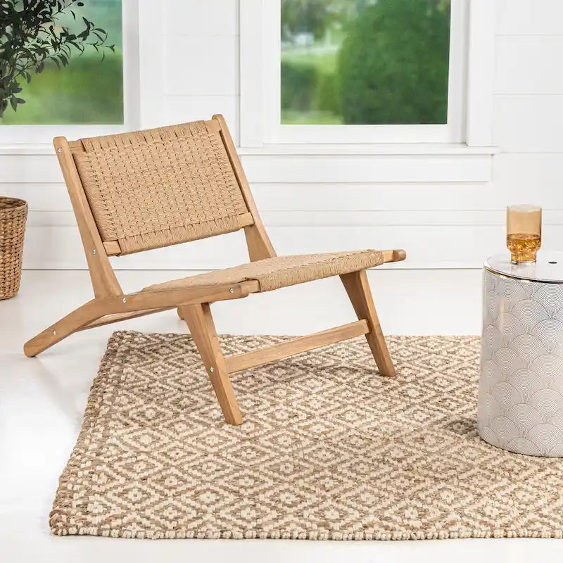 Hartley Mid-Century Modern Woven Seagrass Wood Armless Lounge Chair, Natural by JONATHAN Y