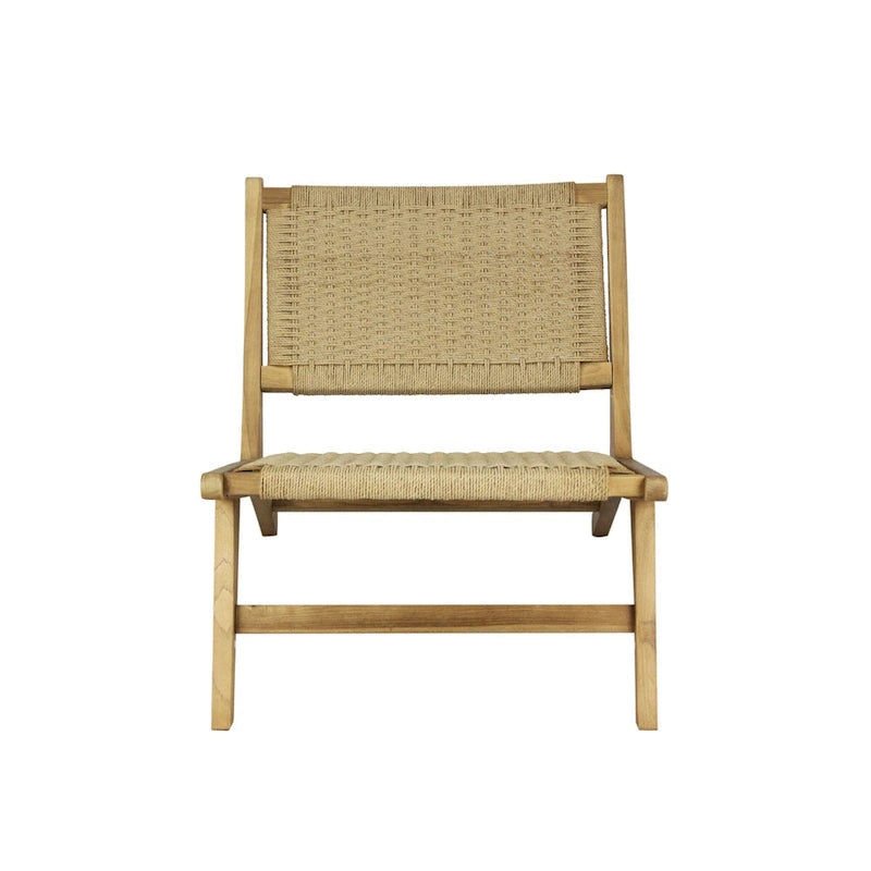 Fauteuil lounge Hartley Mid-Century Modern en bois et jonc de mer tressé, sans accoudoirs, naturel, par JONATHAN Y