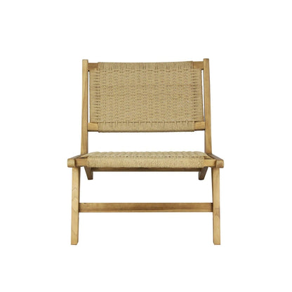 Fauteuil lounge Hartley Mid-Century Modern en bois et jonc de mer tressé, sans accoudoirs, naturel, par JONATHAN Y