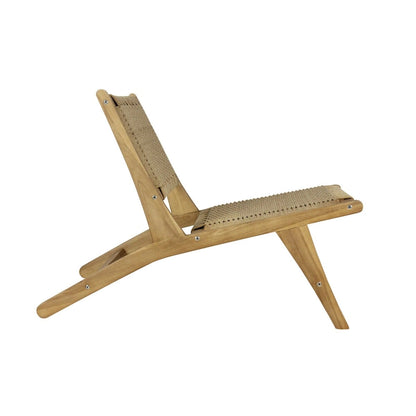 Fauteuil lounge Hartley Mid-Century Modern en bois et jonc de mer tressé, sans accoudoirs, naturel, par JONATHAN Y