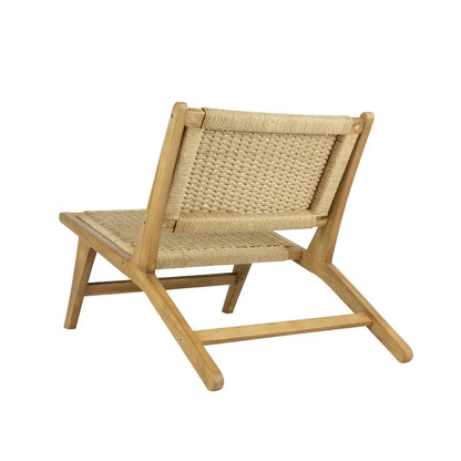 Fauteuil lounge Hartley Mid-Century Modern en bois et jonc de mer tressé, sans accoudoirs, naturel, par JONATHAN Y