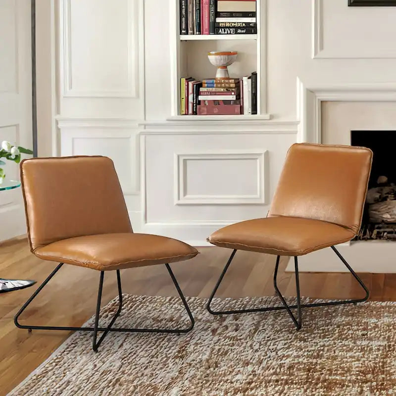 Fauteuil d'appoint style milieu du siècle en similicuir avec dossier réglable, lot de 2 - 80 cm (H) x 56 cm (L) x 60 cm (P)