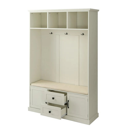 Porte-manteau 3 en 1 avec banc de rangement, 3 crochets et coussin