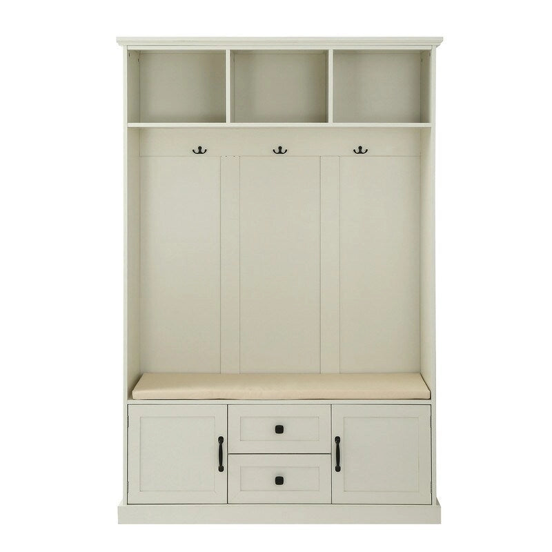 Porte-manteau 3 en 1 avec banc de rangement, 3 crochets et coussin