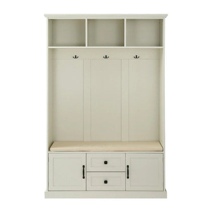 Porte-manteau 3 en 1 avec banc de rangement, 3 crochets et coussin