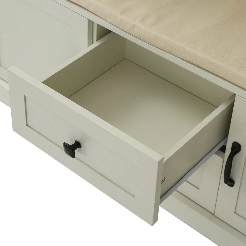 Porte-manteau 3 en 1 avec banc de rangement, 3 crochets et coussin