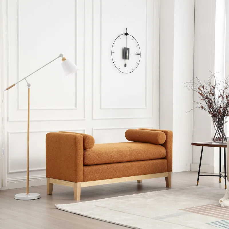 Banc rembourré avec pieds en bois