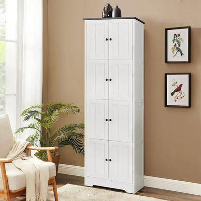 Armoire de rangement haute à 8 portes et 4 étagères, meuble de rangement mural pour salon, cuisine, bureau, chambre, salle de bain