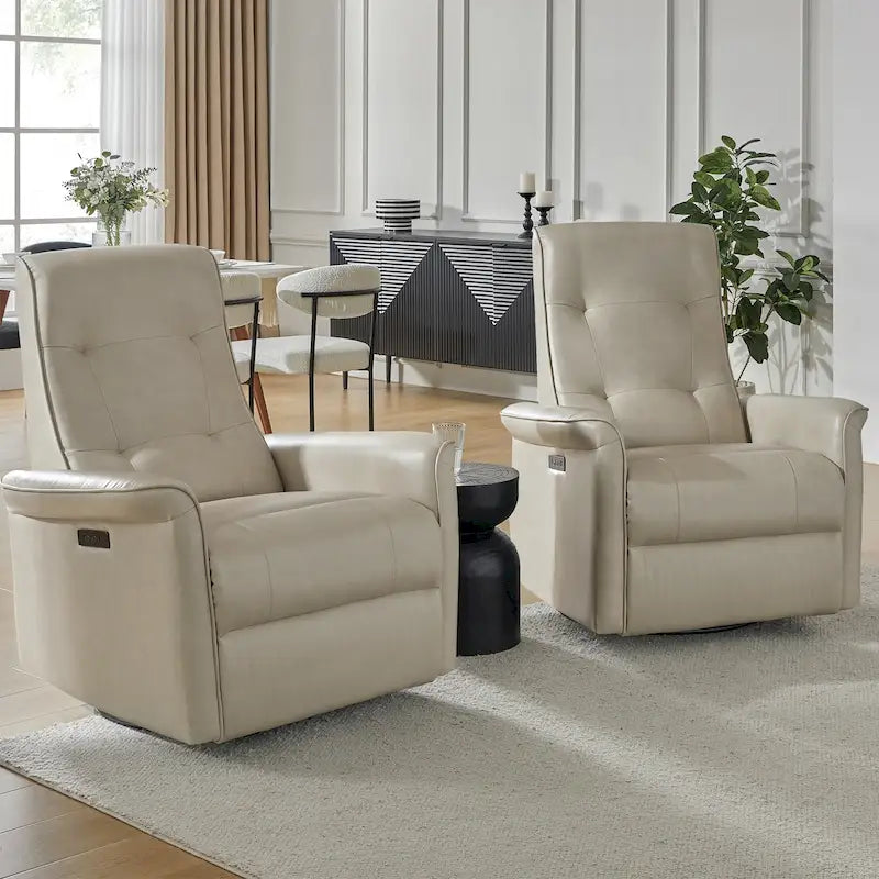 Fauteuil inclinable électrique pivotant Valentin en similicuir moderne avec ports USB (lot de 2) par HULALA HOME